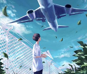 Preview wallpaper guy, plane, sky, anime, art