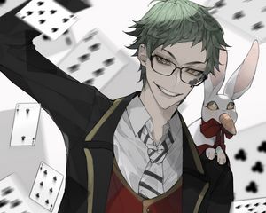 Preview wallpaper guy, rabbit, clubs, cards, suit, anime