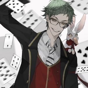 Preview wallpaper guy, rabbit, clubs, cards, suit, anime