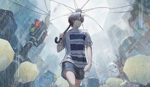 Preview wallpaper guy, rain, umbrella, street, anime