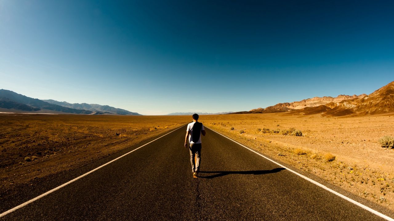 Wallpaper guy, road, way, back, loneliness, emptiness