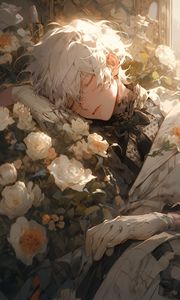 Preview wallpaper guy, roses, flowers, dream, anime