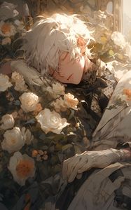 Preview wallpaper guy, roses, flowers, dream, anime