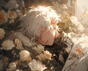 Preview wallpaper guy, roses, flowers, dream, anime