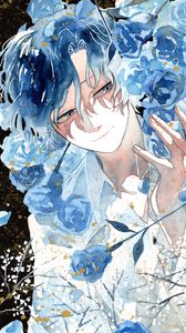 Preview wallpaper guy, roses, watercolor, anime