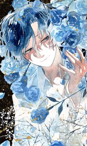 Preview wallpaper guy, roses, watercolor, anime