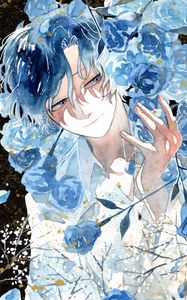 Preview wallpaper guy, roses, watercolor, anime