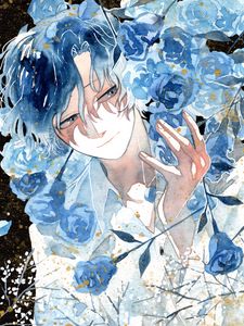 Preview wallpaper guy, roses, watercolor, anime