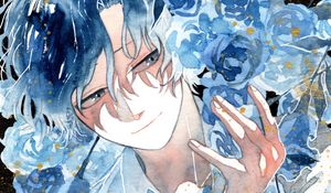 Preview wallpaper guy, roses, watercolor, anime