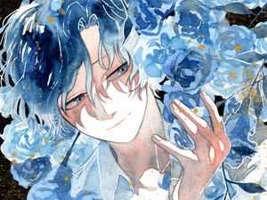 Preview wallpaper guy, roses, watercolor, anime