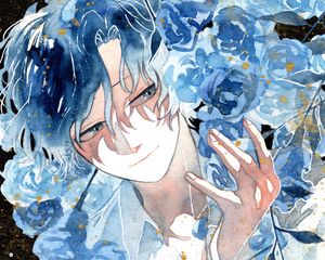 Preview wallpaper guy, roses, watercolor, anime