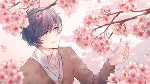 Preview wallpaper guy, sakura, flowers, anime, art