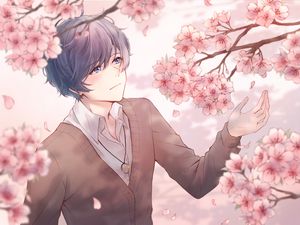 Preview wallpaper guy, sakura, flowers, anime, art