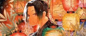 Preview wallpaper guy, samurai, japanese lanterns, anime, art