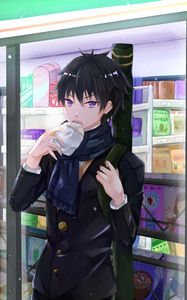 Preview wallpaper guy, scarf, donut, anime
