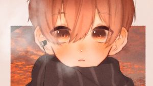 Preview wallpaper guy, scarf, headphones, music, autumn, anime