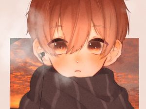 Preview wallpaper guy, scarf, headphones, music, autumn, anime