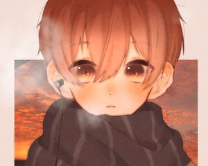 Preview wallpaper guy, scarf, headphones, music, autumn, anime