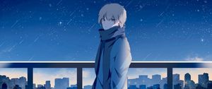 Preview wallpaper guy, scarf, starry sky, stars, night, anime