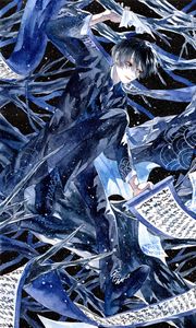 Preview wallpaper guy, scrolls, anime, art, blue