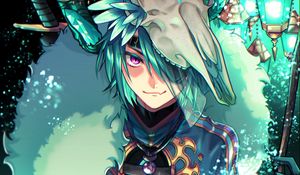 Preview wallpaper guy, shaman, skull, horns, anime, art, green