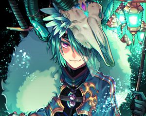 Preview wallpaper guy, shaman, skull, horns, anime, art, green