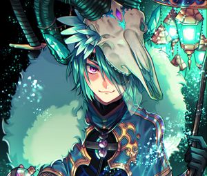 Preview wallpaper guy, shaman, skull, horns, anime, art, green