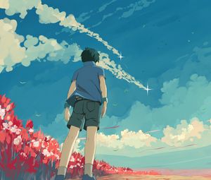 Preview wallpaper guy, sky, stars, art