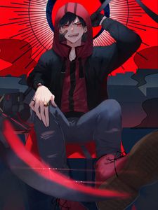 Preview wallpaper guy, smile, anime, art, red