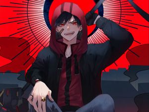 Preview wallpaper guy, smile, anime, art, red