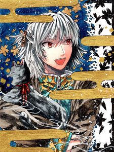 Preview wallpaper guy, smile, cat, watercolor, anime