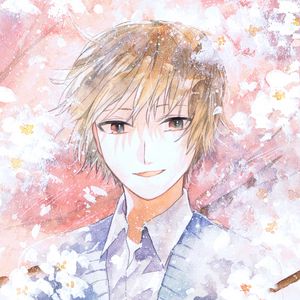 Preview wallpaper guy, smile, flowers, watercolor, anime, art