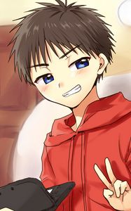 Preview wallpaper guy, smile, gesture, gamer, anime, art