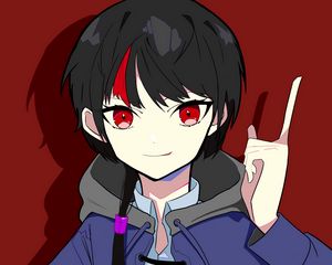 Preview wallpaper guy, smile, gesture, cloak, anime, art