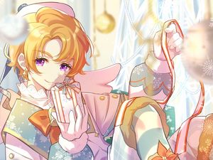 Preview wallpaper guy, smile, gifts, anime, art