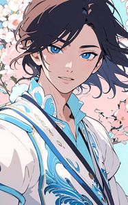 Preview wallpaper guy, smile, kimono, sakura, art