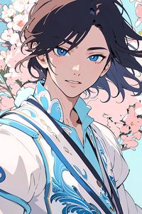 Preview wallpaper guy, smile, kimono, sakura, art