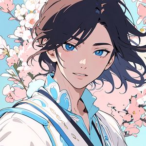 Preview wallpaper guy, smile, kimono, sakura, art