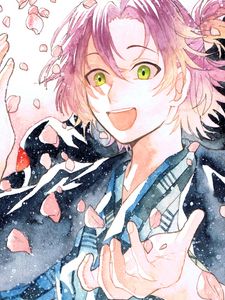 Preview wallpaper guy, smile, kimono, watercolor, anime