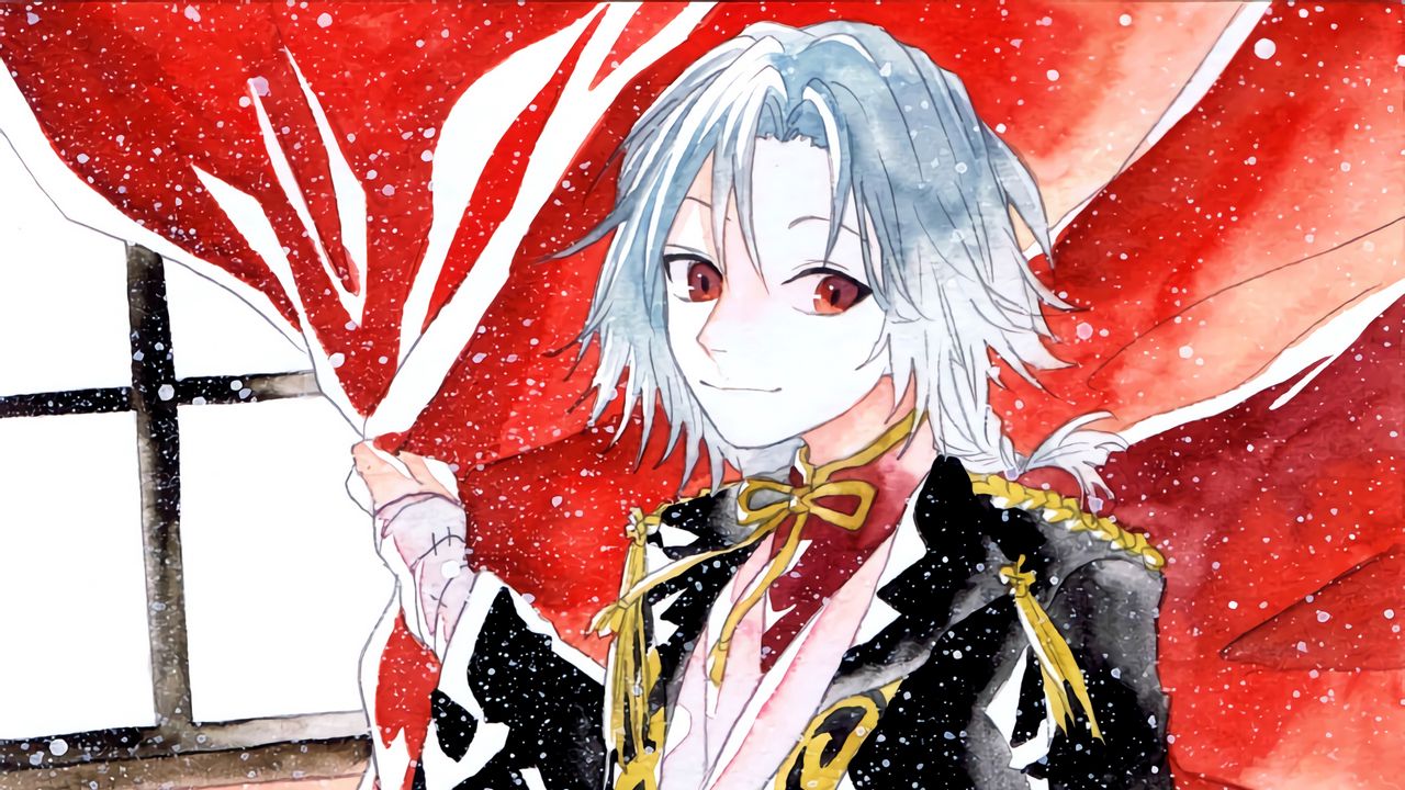 Wallpaper guy, smile, snow, watercolor, anime