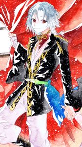 Preview wallpaper guy, smile, snow, watercolor, anime