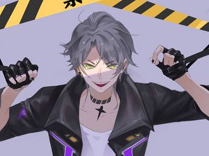 Preview wallpaper guy, smile, style, ribbons, anime, art