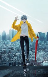 Preview wallpaper guy, smile, umbrella, anime