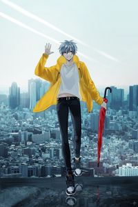 Preview wallpaper guy, smile, umbrella, anime