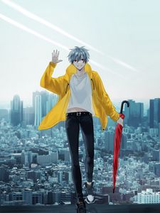 Preview wallpaper guy, smile, umbrella, anime