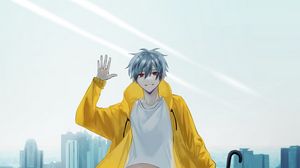 Preview wallpaper guy, smile, umbrella, anime