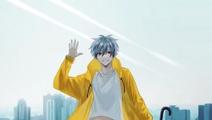Preview wallpaper guy, smile, umbrella, anime