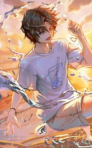 Preview wallpaper guy, smile, water, spray, anime, art