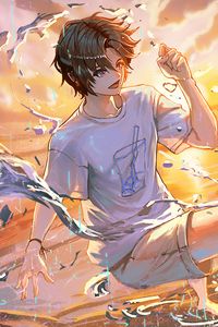 Preview wallpaper guy, smile, water, spray, anime, art