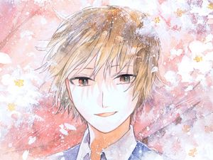 Preview wallpaper guy, smile, watercolor, anime